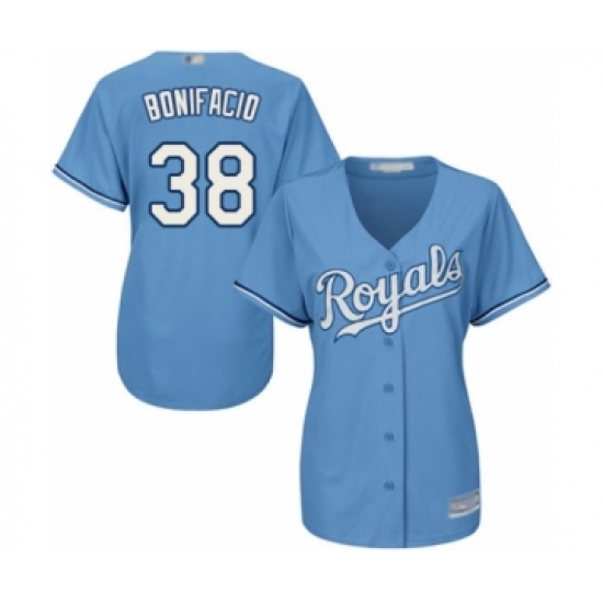 Women's Kansas City Royals 38 Jorge Bonifacio Authentic Light Blue Alternate 1 Cool Base Baseball Player Jersey