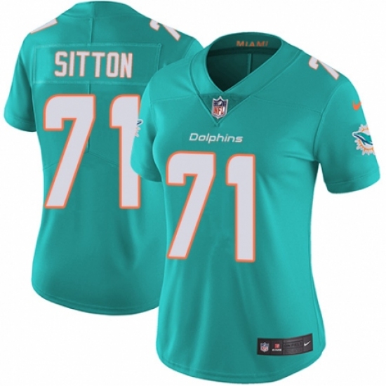 Women's Nike Miami Dolphins 71 Josh Sitton Aqua Green Team Color Vapor Untouchable Limited Player NFL Jersey