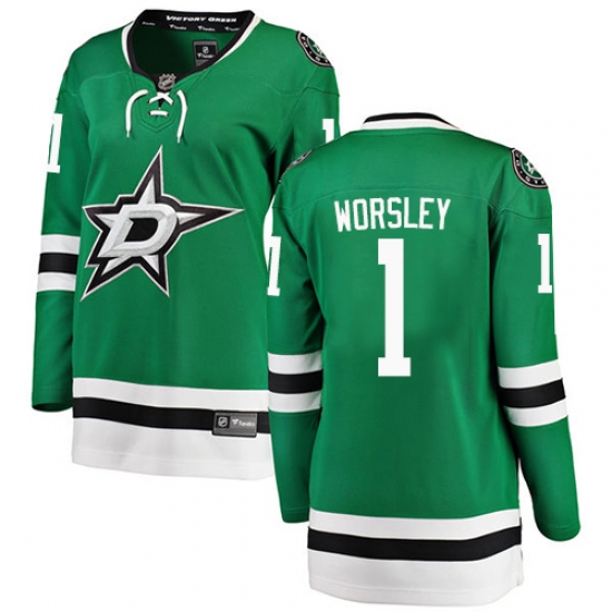 Women's Dallas Stars 1 Gump Worsley Authentic Green Home Fanatics Branded Breakaway NHL Jersey
