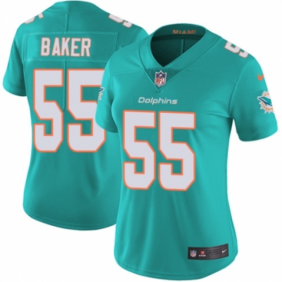 Women's Nike Miami Dolphins 55 Jerome Baker Aqua Green Team Color Vapor Untouchable Limited Player NFL Jersey
