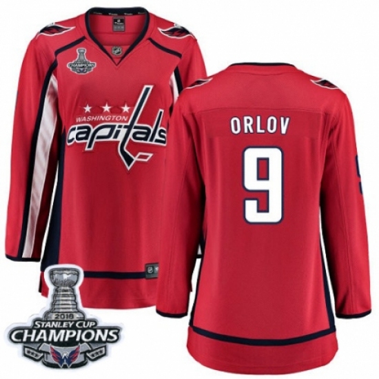 Women's Washington Capitals 9 Dmitry Orlov Fanatics Branded Red Home Breakaway 2018 Stanley Cup Final Champions NHL Jersey