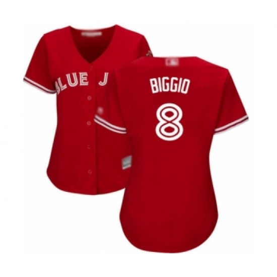 Women's Toronto Blue Jays 8 Cavan Biggio Authentic Scarlet Alternate Baseball Player Jersey