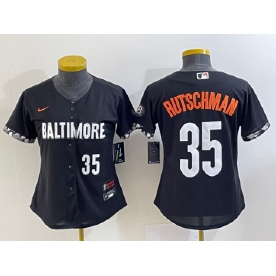 Women's Baltimore Orioles 35 Adley Rutschman Number Black 2023 City Connect Cool Base Stitched Jersey 1
