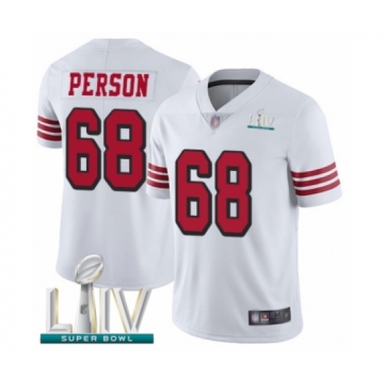 Men's San Francisco 49ers 68 Mike Person Limited White Rush Vapor Untouchable Super Bowl LIV Bound Football Jersey
