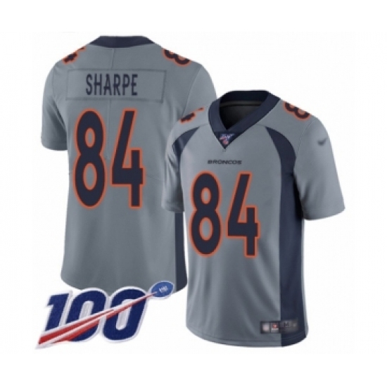 Men's Denver Broncos 84 Shannon Sharpe Limited Silver Inverted Legend 100th Season Football Jersey