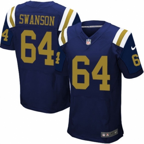Men's Nike New York Jets 64 Travis Swanson Elite Navy Blue Alternate NFL Jersey