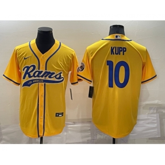 Men's Los Angeles Rams 10 Cooper Kupp Yellow Stitched Cool Base Nike Baseball Jersey