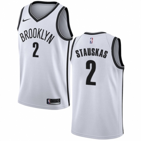 Youth Nike Brooklyn Nets 2 Nik Stauskas Authentic White NBA Jersey - Association Edition