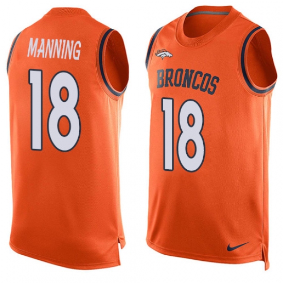 Men's Nike Denver Broncos 18 Peyton Manning Limited Orange Player Name & Number Tank Top NFL Jersey