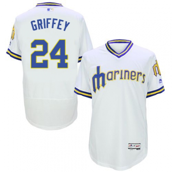 Men's Majestic Seattle Mariners 24 Ken Griffey White Flexbase Authentic Collection Cooperstown MLB Jersey
