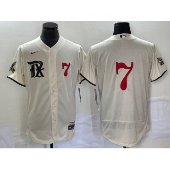 Men's Texas Rangers 7 Ivan Rodriguez Number Cream 2023 City Connect Flex Base Stitched Baseball Jersey