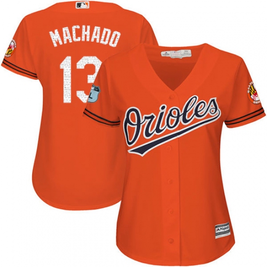 Women's Majestic Baltimore Orioles 13 Manny Machado Authentic Orange 2017 Spring Training Cool Base MLB Jersey