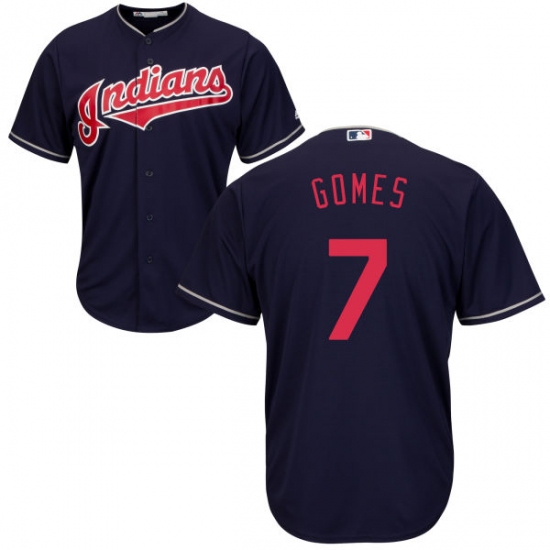 Men's Majestic Cleveland Indians 7 Yan Gomes Replica Navy Blue Alternate 1 Cool Base MLB Jersey