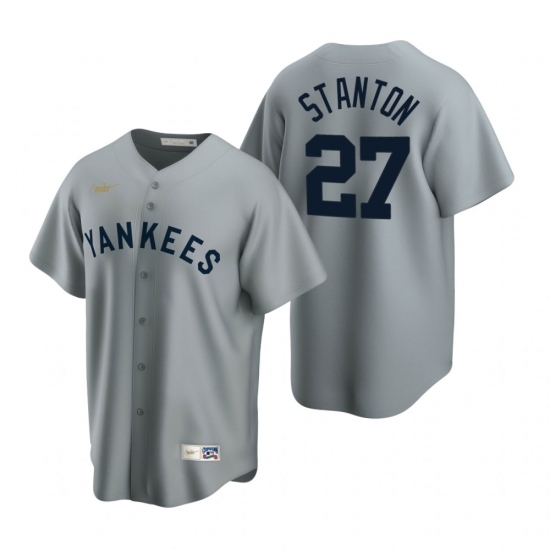 Men's Nike New York Yankees 27 Giancarlo Stanton Gray Cooperstown Collection Road Stitched Baseball Jersey