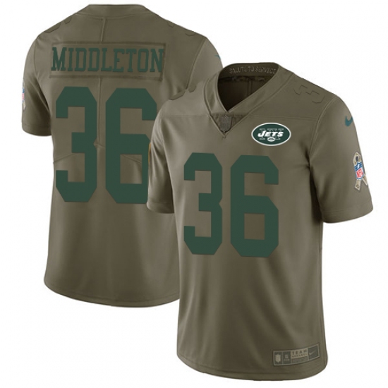 Men's Nike New York Jets 36 Doug Middleton Limited Olive 2017 Salute to Service NFL Jersey