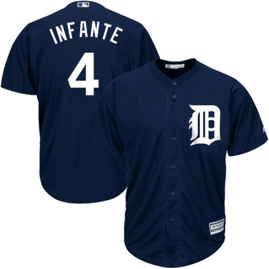 Youth Majestic Detroit Tigers 4 Omar Infante Authentic Navy Blue Alternate Cool Base MLB Jersey