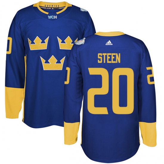 Men's Adidas Team Sweden 20 Alexander Steen Premier Royal Blue Away 2016 World Cup of Hockey Jersey