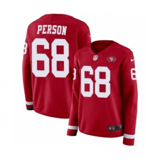 Women's Nike San Francisco 49ers 68 Mike Person Limited Red Therma Long Sleeve NFL Jersey