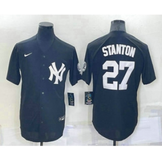 Men's New York Yankees 27 Giancarlo Stanton Black Stitched Nike Cool Base Throwback Jersey