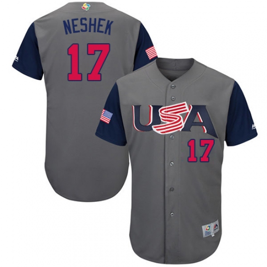 Men's USA Baseball Majestic 17 Pat Neshek Gray 2017 World Baseball Classic Authentic Team Jersey