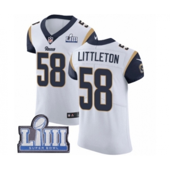 Men's Nike Los Angeles Rams 58 Cory Littleton White Vapor Untouchable Elite Player Super Bowl LIII Bound NFL Jersey