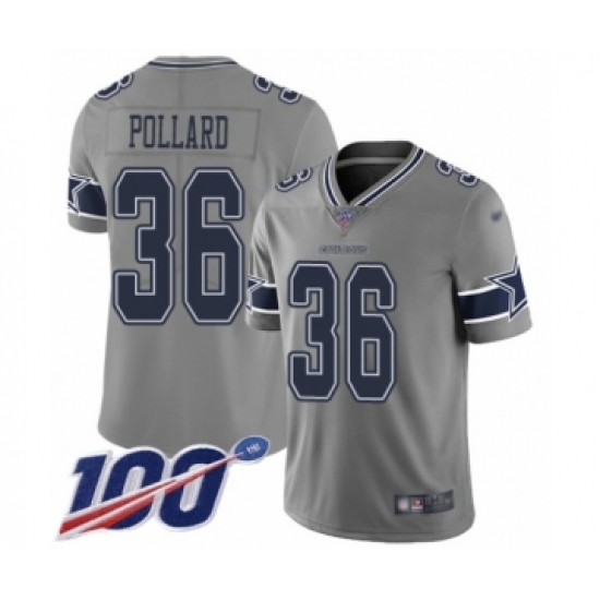 Youth Dallas Cowboys 36 Tony Pollard Limited Gray Inverted Legend 100th Season Football Jersey