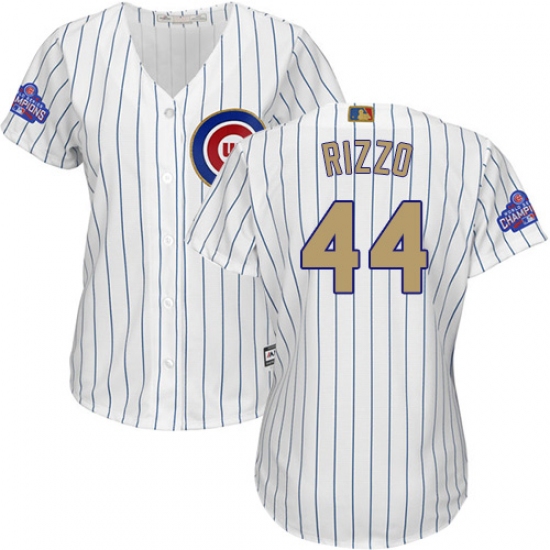 Women's Majestic Chicago Cubs 44 Anthony Rizzo Authentic White 2017 Gold Program MLB Jersey