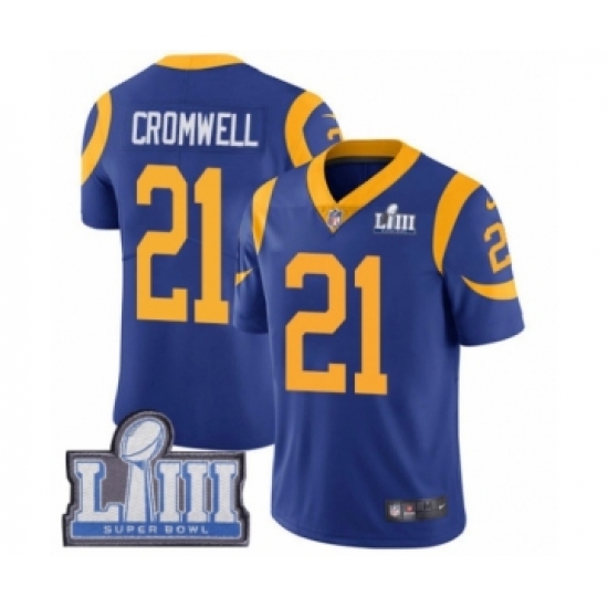 Men's Nike Los Angeles Rams 21 Nolan Cromwell Royal Blue Alternate Vapor Untouchable Limited Player Super Bowl LIII Bound NFL Jersey