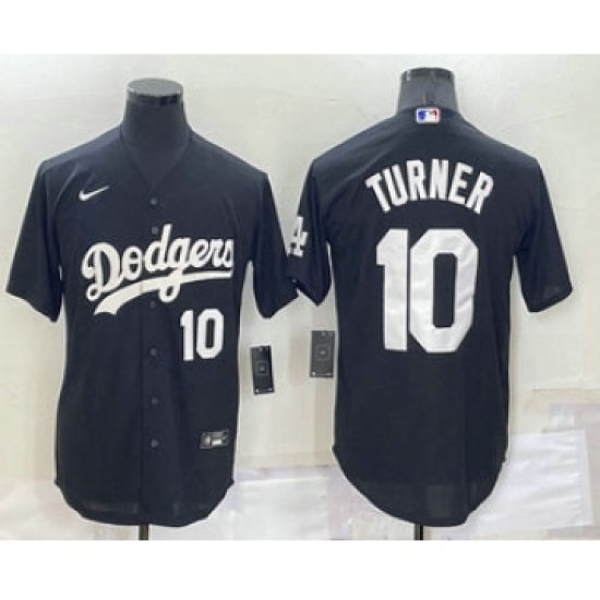 Men's Los Angeles Dodgers 10 Justin Turner Number Black Turn Back The Clock Stitched Cool Base Jersey