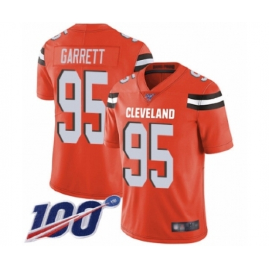 Men's Cleveland Browns 95 Myles Garrett Orange Alternate Vapor Untouchable Limited Player 100th Season Football Jersey