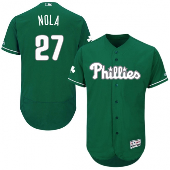 Men's Majestic Philadelphia Phillies 27 Aaron Nola Green Celtic Flexbase Authentic Collection MLB Jersey
