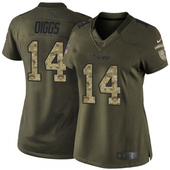 Women's Nike Minnesota Vikings 14 Stefon Diggs Elite Green Salute to Service NFL Jersey