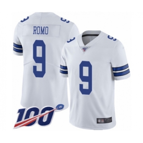 Men's Dallas Cowboys 9 Tony Romo White Vapor Untouchable Limited Player 100th Season Football Jersey