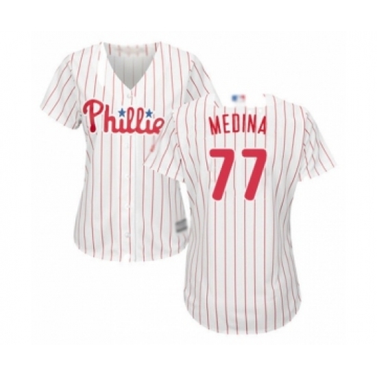 Women's Philadelphia Phillies 77 Adonis Medina Authentic White Red Strip Home Cool Base Baseball Player Jersey