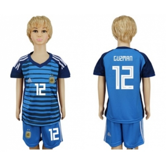Argentina 12 Guzman Blue Goalkeeper Kid Soccer Country Jersey