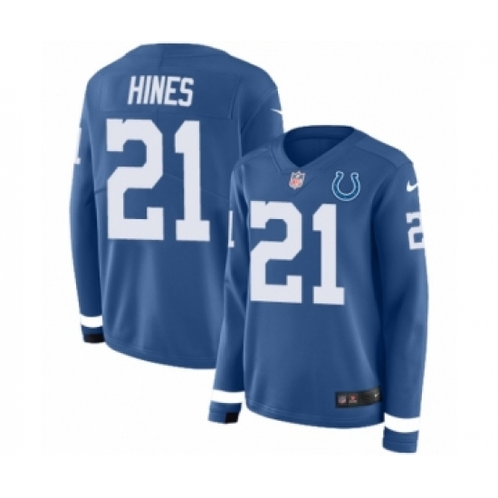Women's Nike Indianapolis Colts 21 Nyheim Hines Limited Blue Therma Long Sleeve NFL Jersey