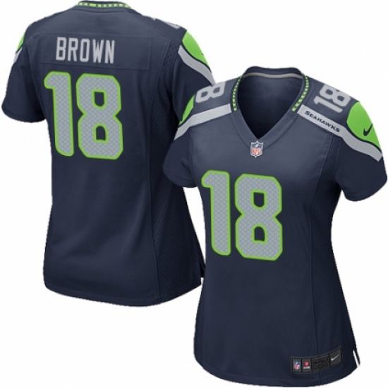 Women's Nike Seattle Seahawks 18 Jaron Brown Game Navy Blue Team Color NFL Jersey