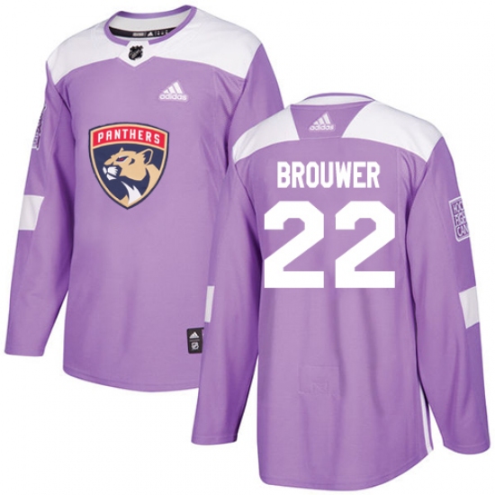 Men's Adidas Florida Panthers 22 Troy Brouwer Authentic Purple Fights Cancer Practice NHL Jersey