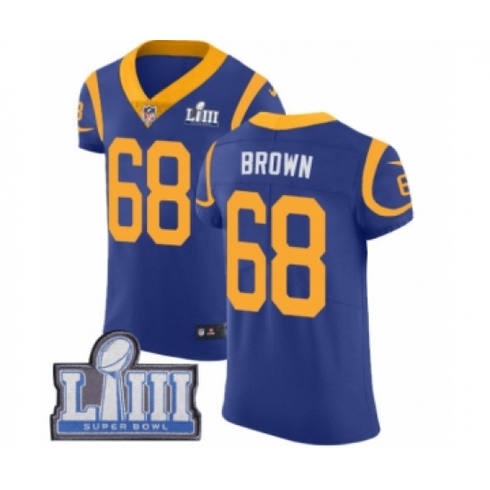 Men's Nike Los Angeles Rams 68 Jamon Brown Royal Blue Alternate Vapor Untouchable Elite Player Super Bowl LIII Bound NFL Jersey
