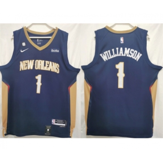 Men's New Orleans Pelicans 1 Zion Williamson Navy Stitched Basketball Jersey
