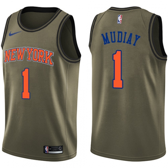 Men's Nike New York Knicks 1 Emmanuel Mudiay Swingman Green Salute to Service NBA Jersey