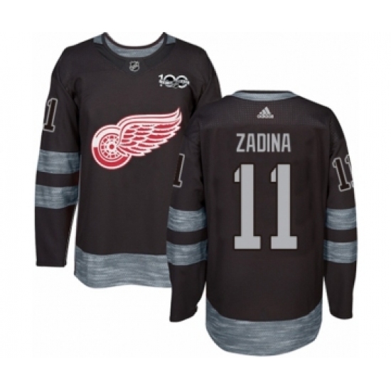 Men's Adidas Detroit Red Wings 11 Filip Zadina Authentic Black 1917-2017 100th Anniversary NHL Jersey