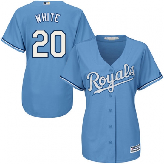 Women's Majestic Kansas City Royals 20 Frank White Replica Light Blue Alternate 1 Cool Base MLB Jersey