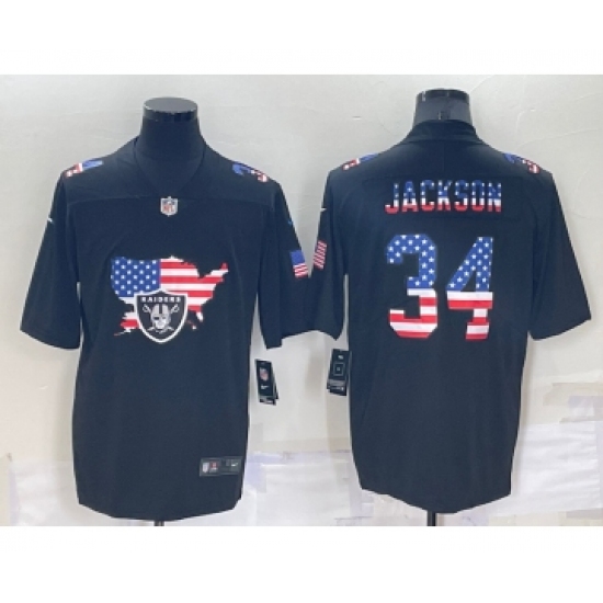 Men's Las Vegas Raiders 34 Bo Jackson 2022 USA Map Fashion Black Color Rush Stitched Nike Limited Jersey