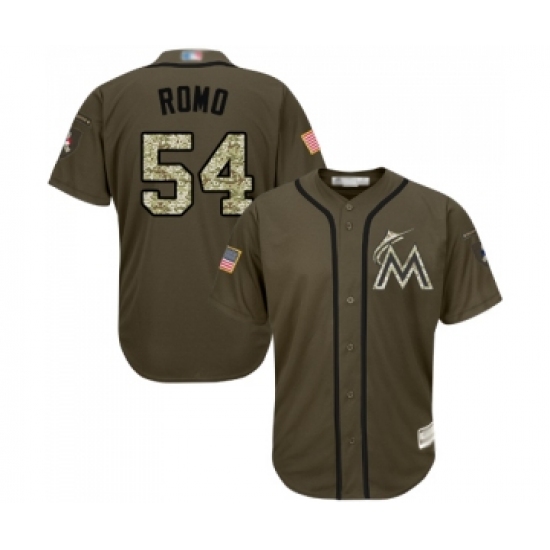 Men's Miami Marlins 54 Sergio Romo Authentic Green Salute to Service Baseball Jersey