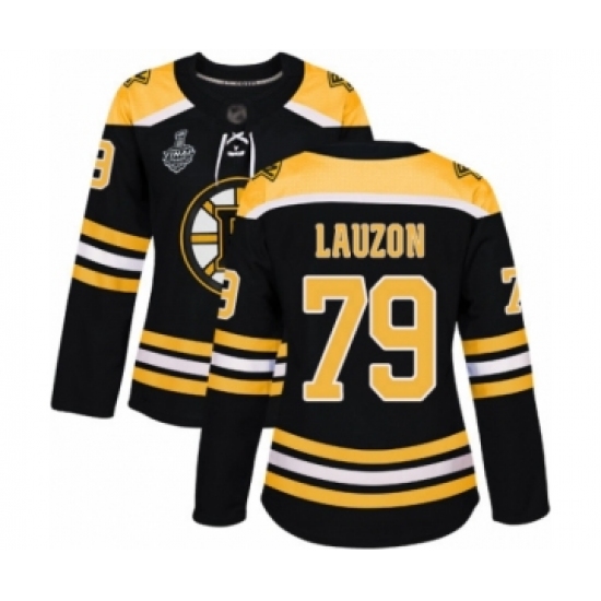 Women's Boston Bruins 79 Jeremy Lauzon Authentic Black Home 2019 Stanley Cup Final Bound Hockey Jersey