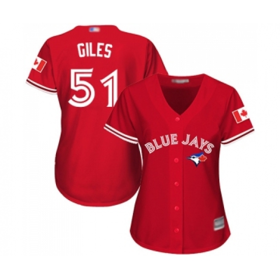 Women's Toronto Blue Jays 51 Ken Giles Replica Scarlet Alternate Baseball Jersey