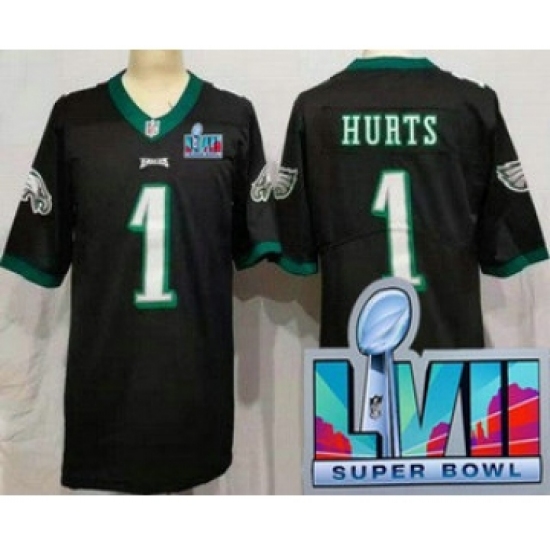 Women's Philadelphia Eagles 1 Jalen Hurts Limited Black Super Bowl LVII Vapor Jersey