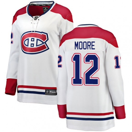 Women's Montreal Canadiens 12 Dickie Moore Authentic White Away Fanatics Branded Breakaway NHL Jersey
