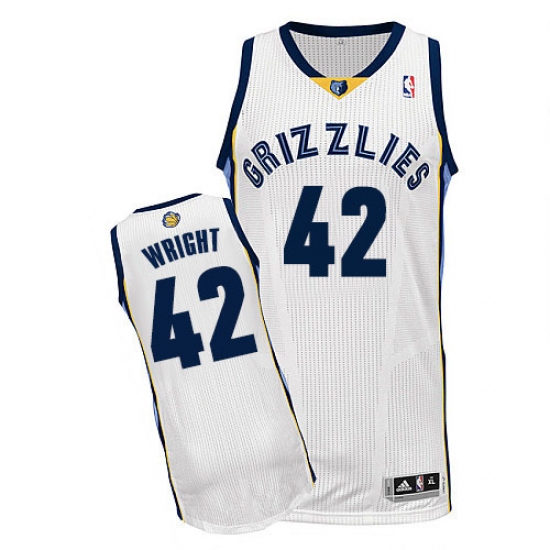 Men's Adidas Memphis Grizzlies 42 Lorenzen Wright Authentic White Home NBA Jersey